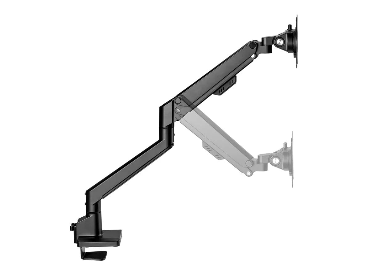 Monoprice Low Profile Single Monitor Gas Spring Desk Mount - Up to 32in/19.8 lbs Screens, Detachable VESA 100x100/75x75 Plate, 180 Degree Wall Stop