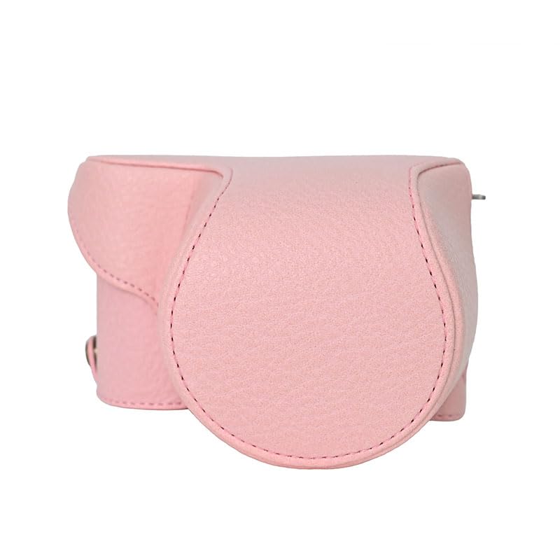 BMAOLLONGB ZV-E10 Case, Handmade PU Leather FullBody Camera Case Bag Cover for Sony Alpha ZV-E10 Bottom Opening Version + Neck Strap (Pink)