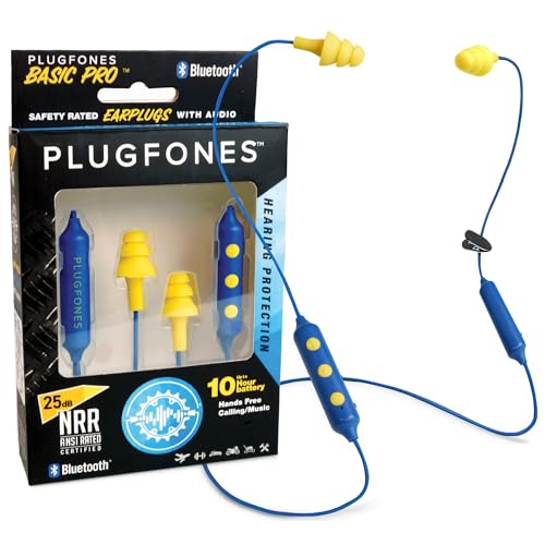 Plugfones Basic Pro Bluetooth Earplug Headphones for Work, Wireless in-Ear Safety Earbuds, 25dB NRR OSHA Compliant Hearing Protection with Noise