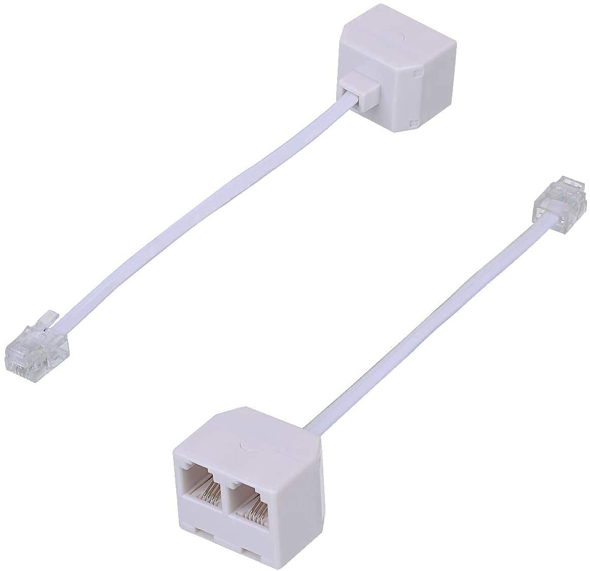 Phone Line Splitter RJ11 Male to Female Two Way Phone Line Splitter Converter RJ11 6P4C Plugs for Telephone, Fax Machine (3 Pack)