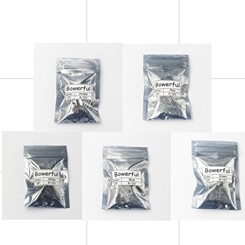 Bowerful (3mm) 20pcs in Each Color(Total: 100pcs) Mix Color 9V - 12V Gauge Cluster Instrument Light Emitting diodes