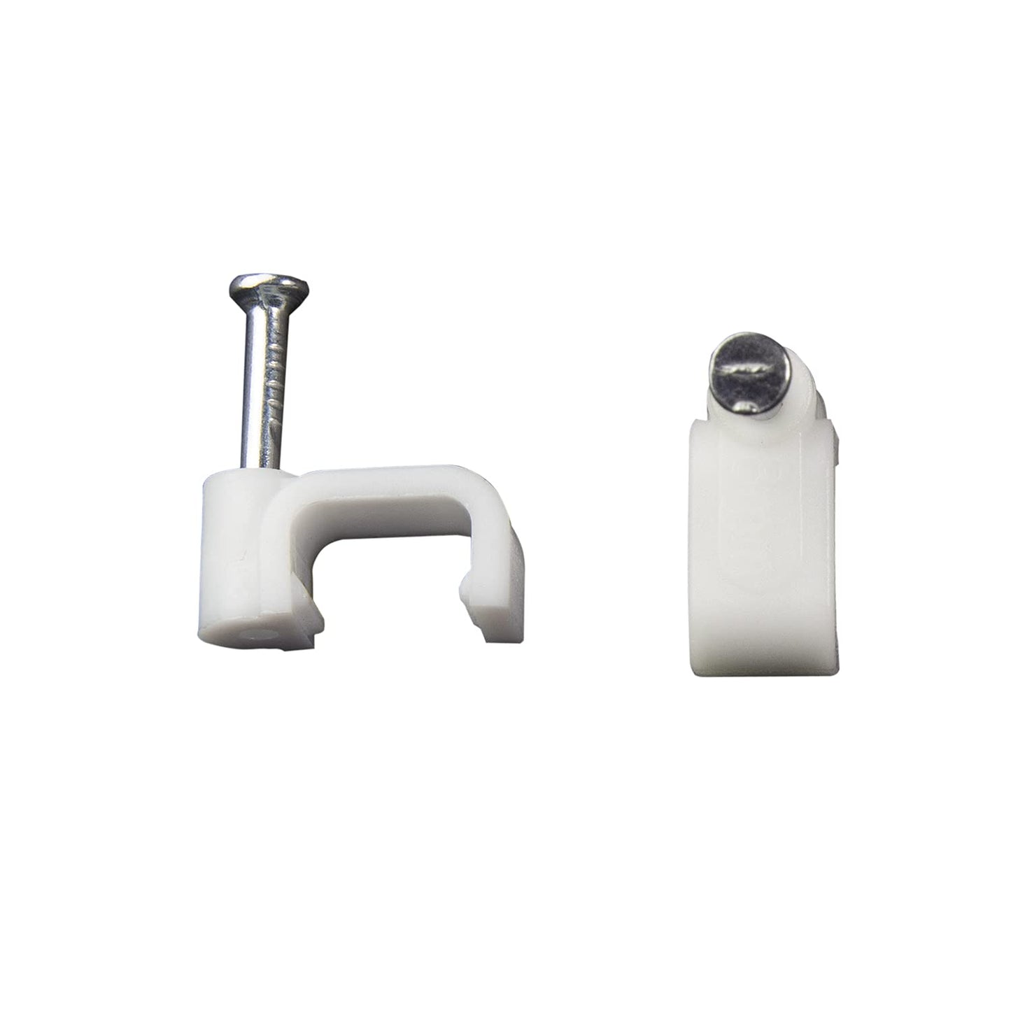 Square Cable Clips with Steel Nail, 8mm White 50pcs/Pack, Cable Management Wall Holder, Fit For Ethenet Cable/Coaxial Cable/Telephone