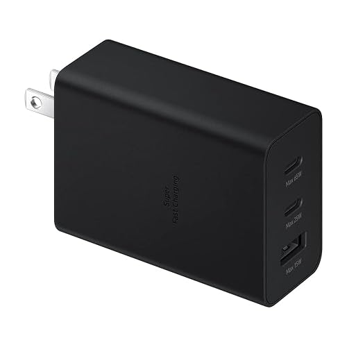 Samsung 65W USB C Charger, 3 Ports GaN Fast Wall Charger Block, Max capacity 65W for MacBook Pro/Air, iPhone 17/17 Plus/17 Pro Max/16 Pro, iPad