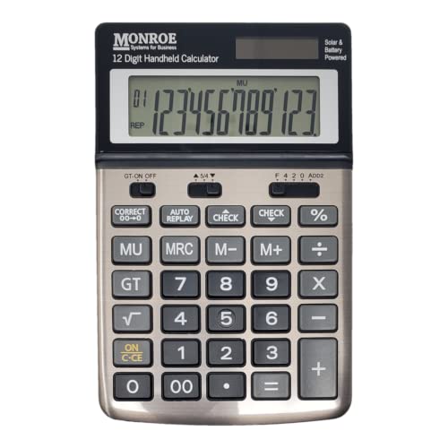 Monroe Handheld 12-Digit Calculator with Check and Correct Functionality