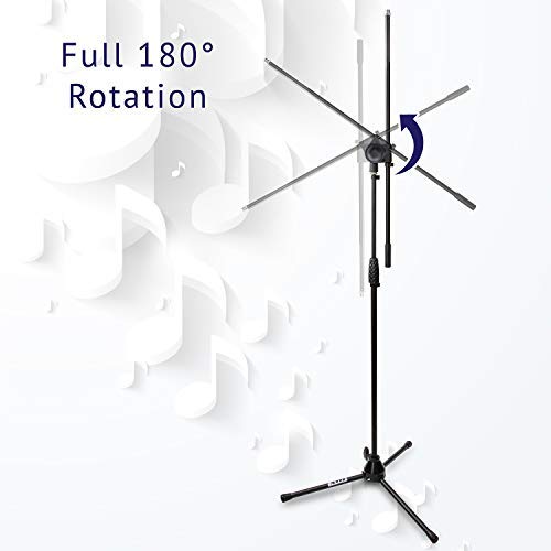 LyxPro Microphone Stand Boom Arm Tilting Rotating Floor Podium Stage or Studio Strong Durable And Foldable Height 38.5"- 66" Extends Arm to 29 3/8"