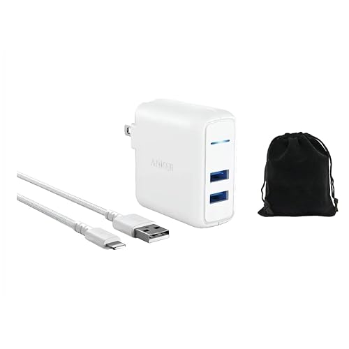 Anker 2-Port PowerPort 24W Wall Charger with PowerIQ Technology, Dual USB-A Ports, Fast Charging for iPhone, Samsung, Tablets, and More, Travel Design