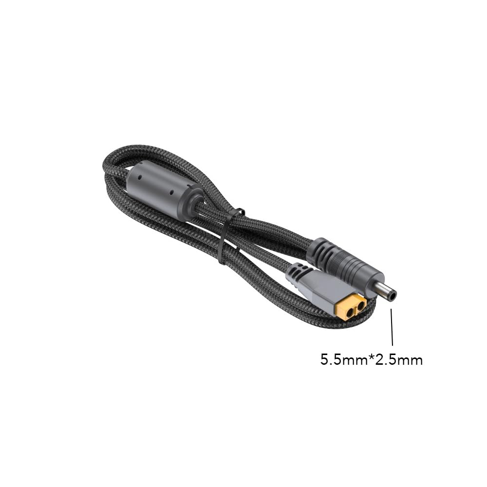 SlimQ 330w Charger XT60-5525 DC Cable, 330W Max Power, XT60 Male to 5.5x2.5mm DC Connector, Durable Black PVC with Gray Braided Design, 4.9ft (1.5m)