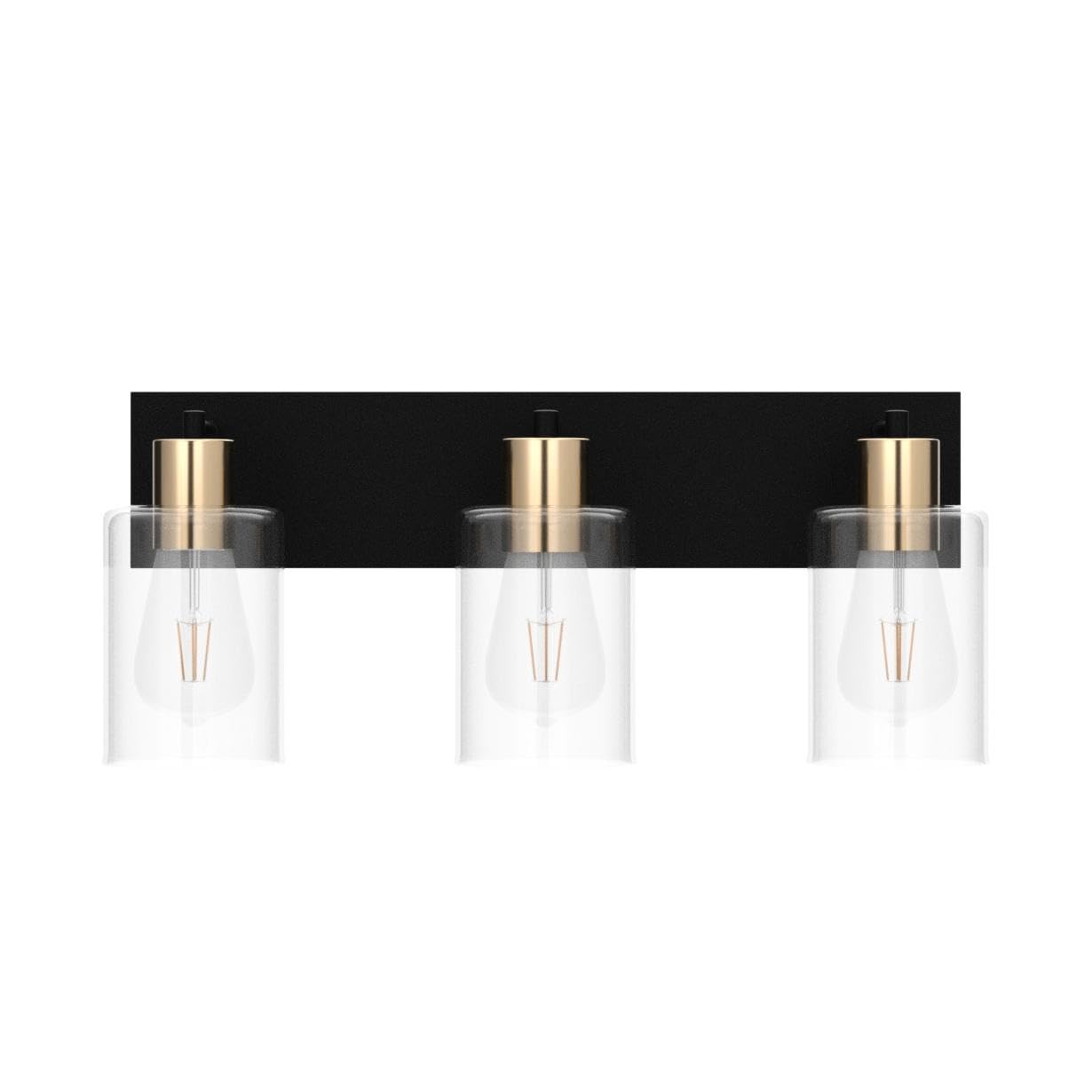 Chosenior 3-Light Black and Gold Bathroom Light Fixtures Over Mirror, Modern Vanity Lights with Clear Glass Shade Wall Sconce Lighting for Bathroom