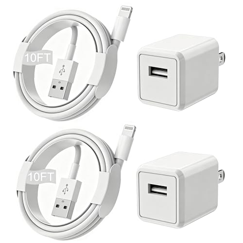 iPhone Charger,Extra Long 2 Pack 10FT Lightning Cable Cube i Phone 12 Charger Charging Transfer Cord Cable with USB Plug Wall Charge Block Travel