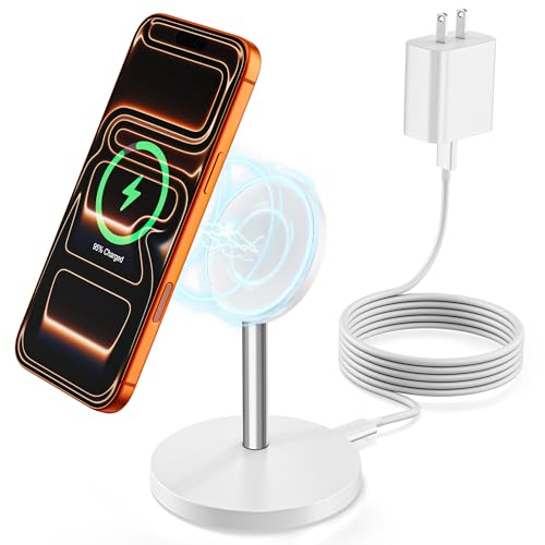 Magnetic Wireless Charger Stand, 25W Fast Mag Safe Charger iPhone Stand, 6FT Magnet Wireless Charging Station Pad with 35W Adapter for iPhone 17 Air