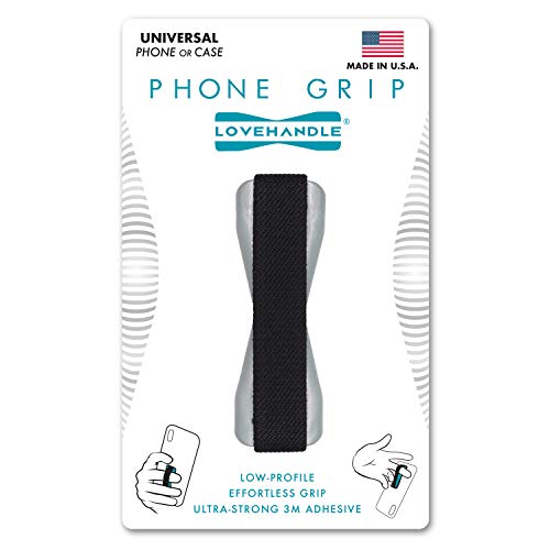 LOVEHANDLE Grip for Most Smartphones, Mini Tablets and Cases, Black Elastic Strap with Silver Base (LH-01Silver)