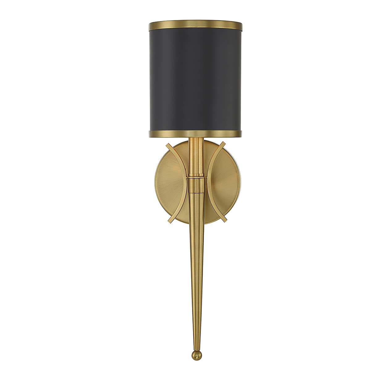 Savoy House 9-9944-1-143 Quincy Modern Vintage Traditional Metal Wall Sconce, 1-Light 60 Watt, 19" H x 5" W, Matte Black with Warm Brass