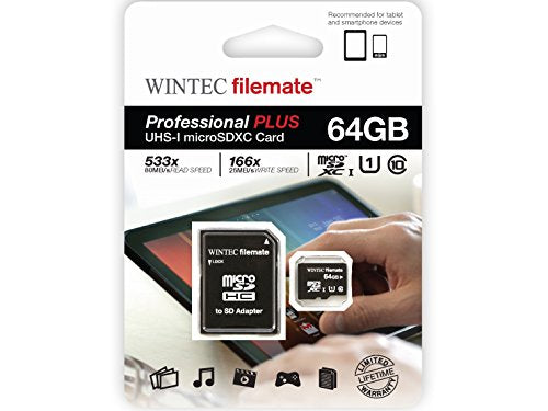 Filemate Professional Plus 64GB microSDXC UHS-I U1 Class 10 Flash Memory Card with SD Adapter