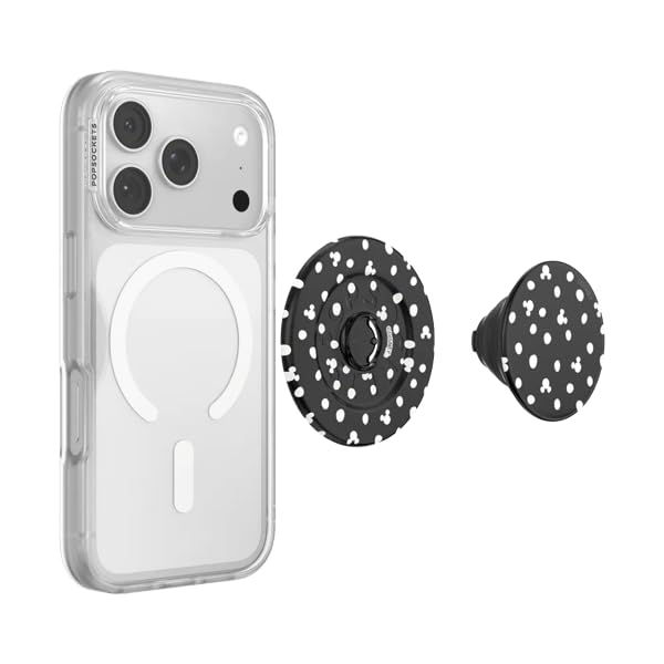 PopSockets Phone Grip for MagSafe, Magnetic Holder, Phone Stand, Disney - Mickey Polka Dot Black