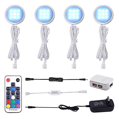 AIBOO RGB Color Changing LED Under Cabinet Lights Kit, Aluminum Slim Multi Color Puck Lights for Kitchen Counter Furniture Holiday Ambiance Christmas