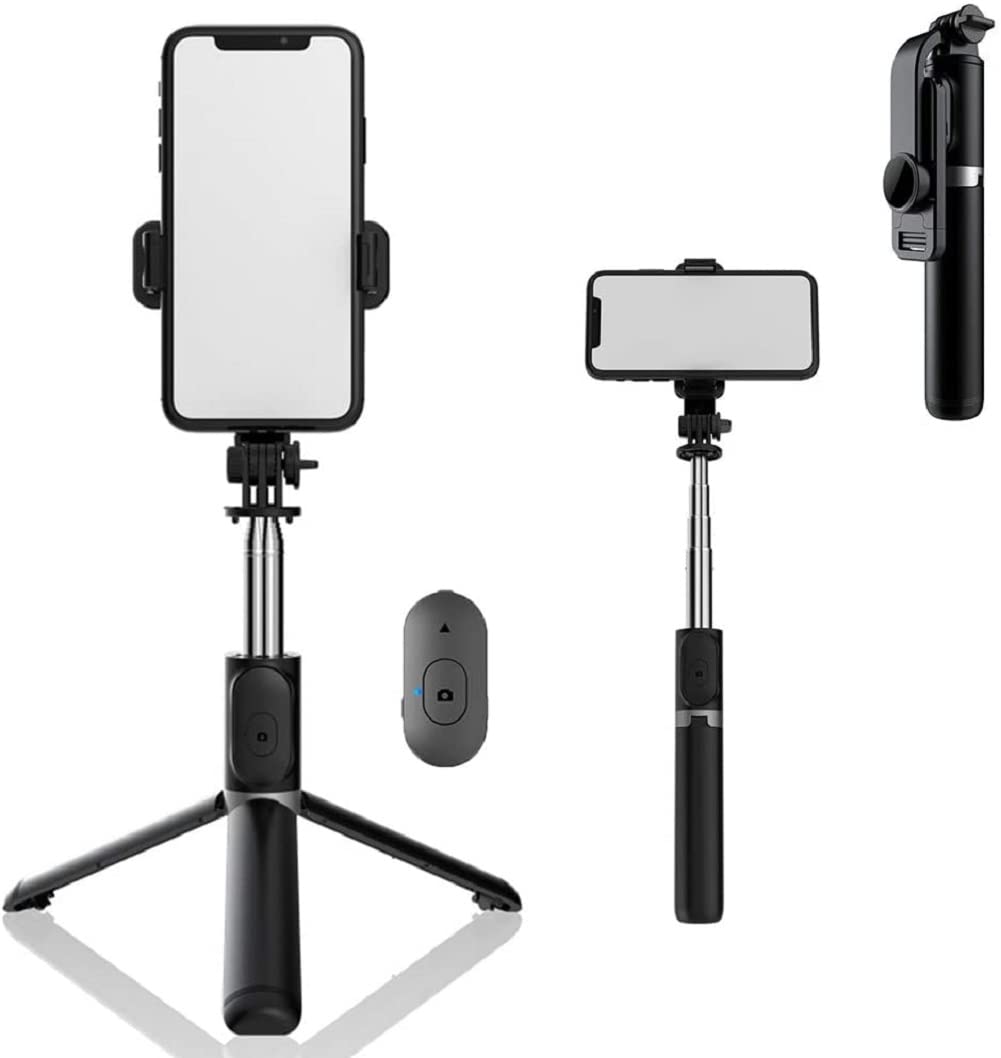 Enkarl Phone Tripod Stand & Selfie Stick Tripod, All in One Cell Phone Tripod, Cellphone Tripod with Wireless Remote and Phone Holder, Portable