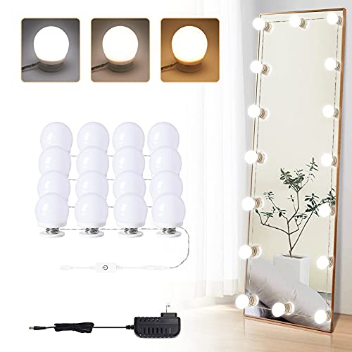 Lrlite Vanity Lights for Mirror, 16 LED Bulbs Hollywood Makeup Lights, 3 Color Modes, Dimmable Brightness, Plug in, Stick up, for Dressing Table