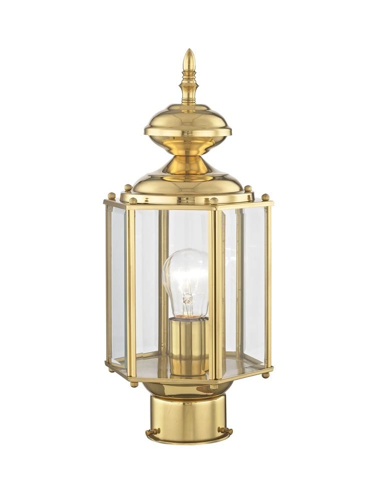 Livex Lighting Lantern 2117-02 Outdoor Post with Clear Beveled Glass Shades, Polished Brass
