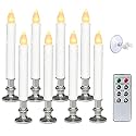 Wondise Flameless Window Candles with Remote and Timer, Battery Operated Silver Holders and Suction Cups White Candles for Christmas Home Decoration