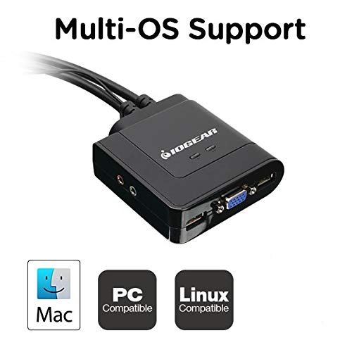 IOGEAR 2-Port USB VGA Cabled KVM Switch - 2048 x 1536 - 2.1 Stereo Audio w/Mic - Plug n Play - Remote Push Button Switching - Compatible w/PC MAC