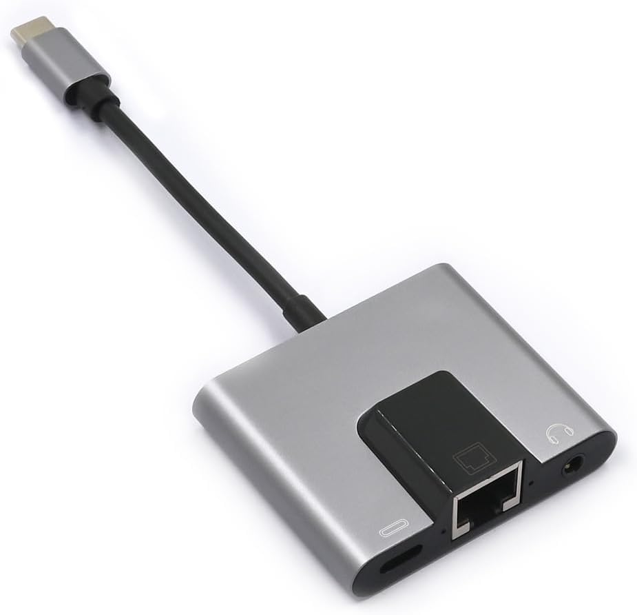 USB to Ethernet Adapter, Type-C to Ethernet USB C to 3.5mm Audio PD Fast Charging LAN Network Adapter Compatible with Laptop Tablet Phone