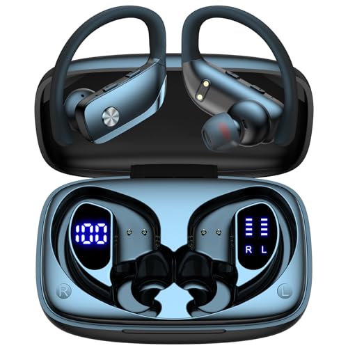 bmani Ear Buds Wireless Earbuds Bluetooth Headphones with 80H Playtime LED Display Case, Over-Ear Hook with Mic, Stereo Sound, Easy Button Controls