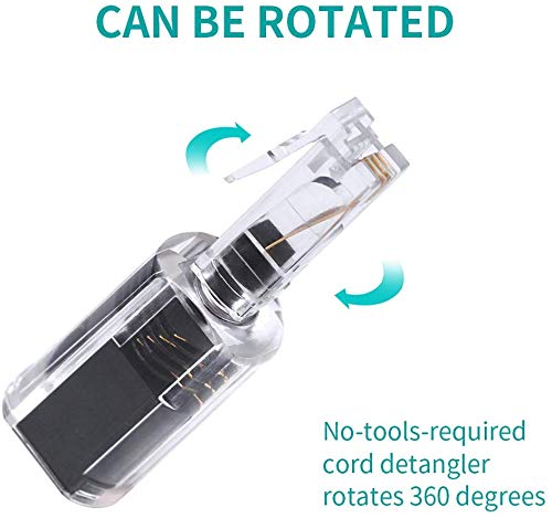 SELPONT AIMIJIA 360 Rotating Telephone Cord Detangler, Black, Compatible with RJ9 Telephone Line, 4PC4C, Prevents Tangling, Easy to Install