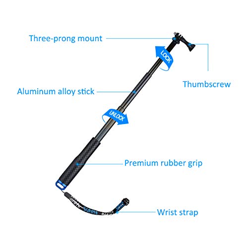 Homeet Extendable Action Camera Selfie Stick, 19" Sports Cameras Selfie Stick Pole Waterproof Telescoping Pole Monopod for DJI OSMO, AKASO, SJCAM, YI