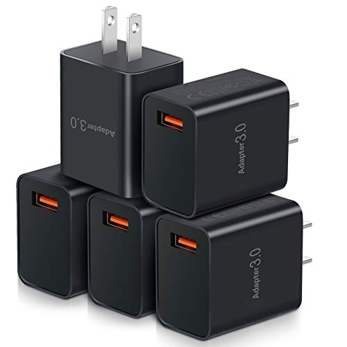 USB Charger Block 5pack, OKRAY 18W Fast Charging 3.0 Quick Charge USB Wall Plug Type A Box Travel Power Adapter for Wireless Charger, Samsung Galaxy