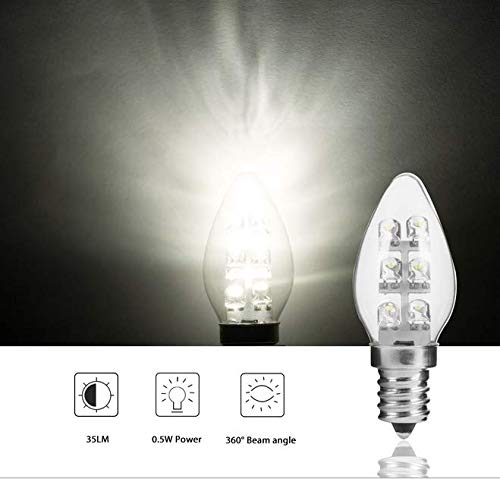 Lxcom Lighting 0.5W E12 LED Bulb C7 LED Night Light Bulbs(5 Pack)- E12 Base Candelabra LED Bulb Torpedo Shape Daylight White 6000K 5W Equivalent