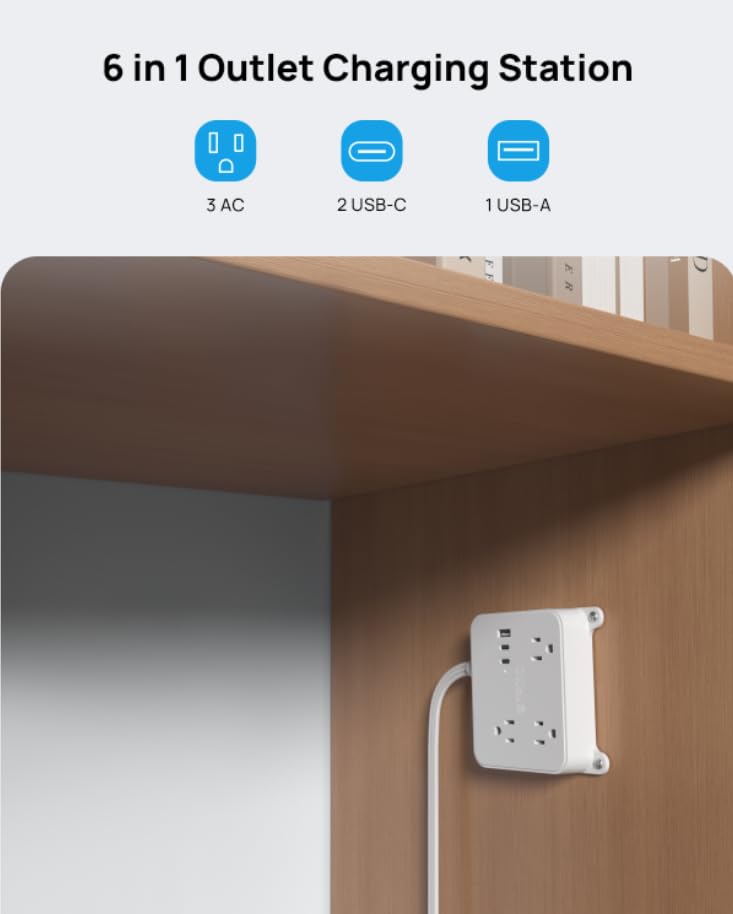 TROND Flat Plug Power Strip, 5FT Ultra Thin Flat Extension Cord with 3 AC Outlets, Wall Mount USB Plug Behind TV, Wall Outlet to Hide in Drawer