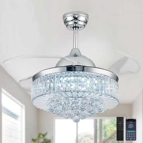 FIDGRA 42'' Fandelier Ceiling Fan with Light, Chandelier with Fan, Chrome
