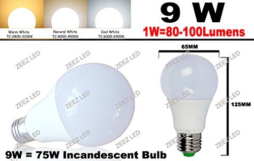 ZEEZ Lighting - LED A-Shaped A19 Light Bulb 9W Equivalent 75W Incandescent Lamp - Bright Natural White - 10 Packs