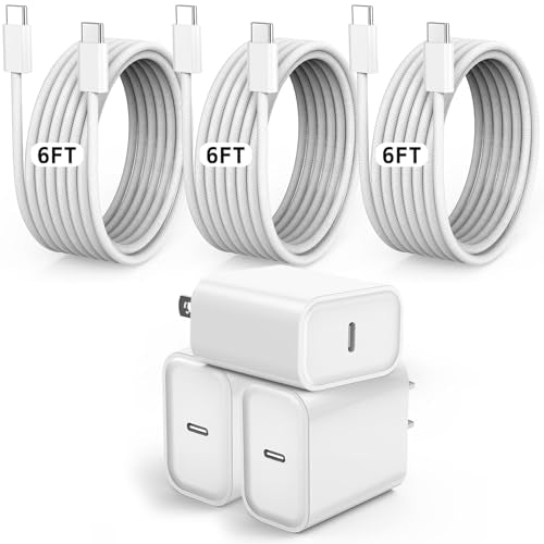 Fast Charger iPhone17/16 Charging, 3Pack 20W USB-C Charger iPhone Charger Fast Charging Type C Port Wall Plug 6FT USB C to C Woven Cable for iPhone