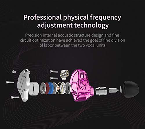 KZ ZSN Dynamic Hybrid Dual Driver in Ear Earphones Detachable Tangle-Free Cable Musicians in-Ear Earbuds Headphones with Microphone (Silver Purple)