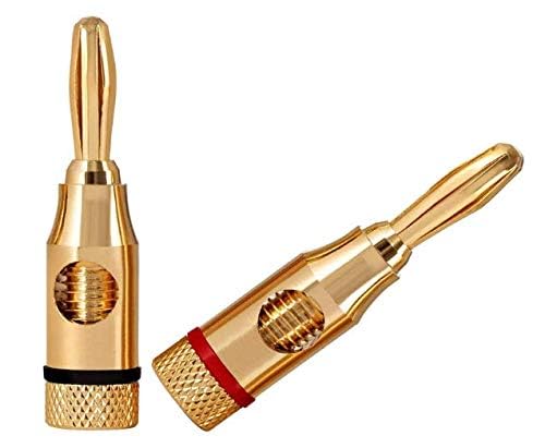 Accessonico 4 Pairs 8 Plugs Speaker Banana Plugs Gold Plated - Open Screw Type Brass Connector for Speaker Stereo Wire, Home Theater Audio (8 pcs/4