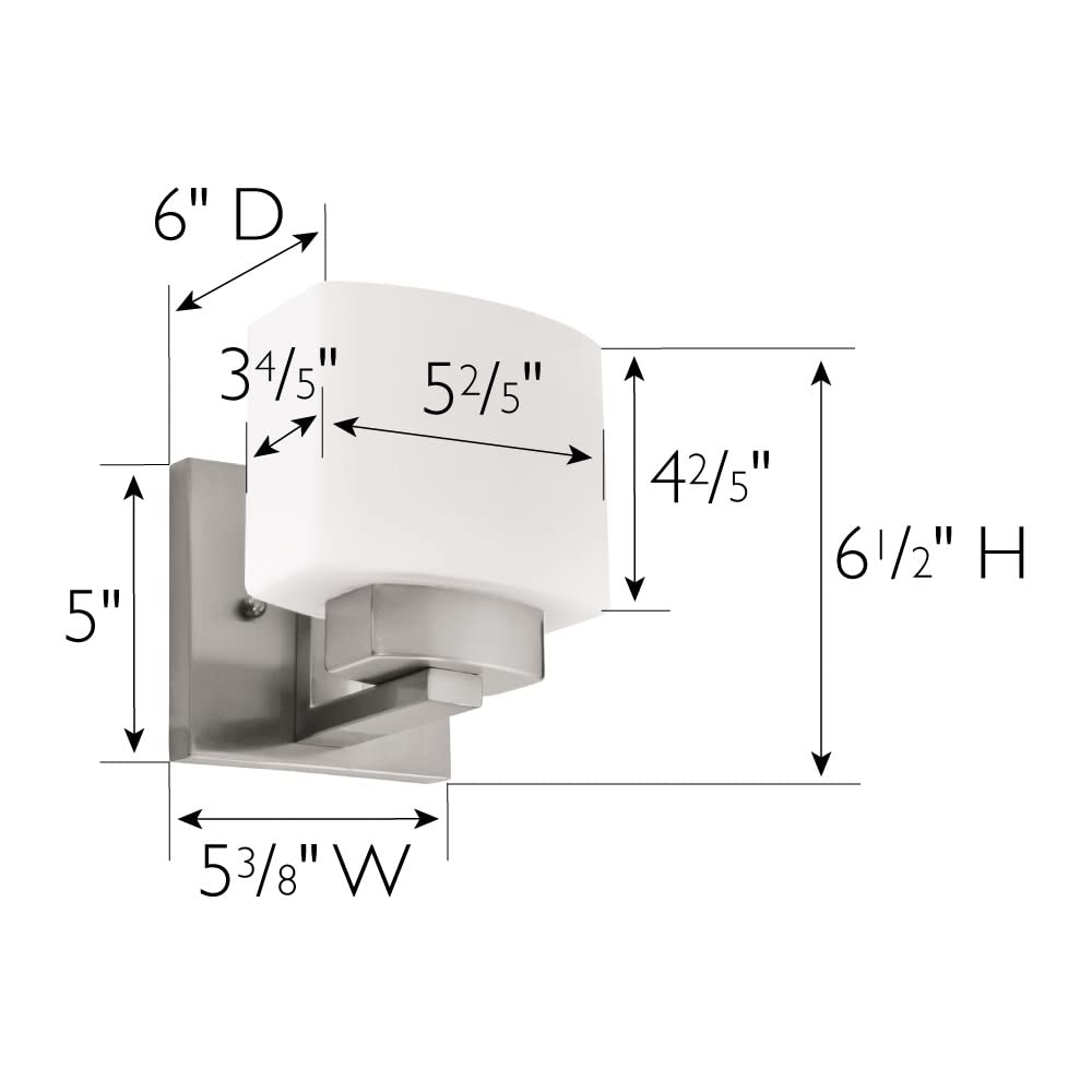 Design House Dove Creek Wall Light Sconce, Satin Nickel Finish, Frosted Glass, Dimmable, for Hallway, Bathroom, Foyer, Bedroom - Design House, 577981