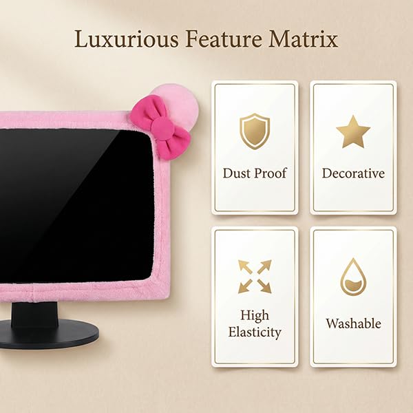 Monfurise 1 Pcs Cute Cat Ear Computer Monitor Cover, Kawaii Pink Dustproof Screen Protector for 20-29 Inch Display, Soft Elastic Fabric Monitor Dust