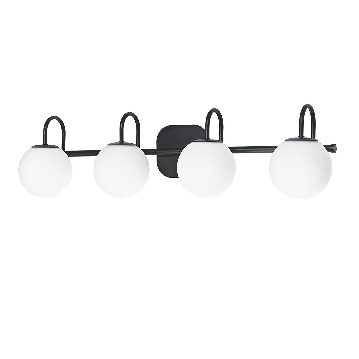 ZHUOER Vintage Bathroom Light Fixtures 4-Lights Black Mid Century Vanity Lights with Milk White Glass Globe Shade Vintage Wall Sconces Lighting Bath