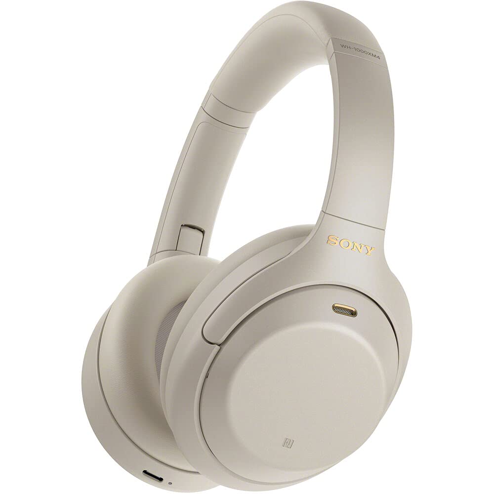 Sony WH-1000XM4 Wireless Noise-Canceling Over-Ear Headphones (Silver) with Mic for Phone-Call and Voice Control (WH1000XM4/S) + Headphone Stand + USB…