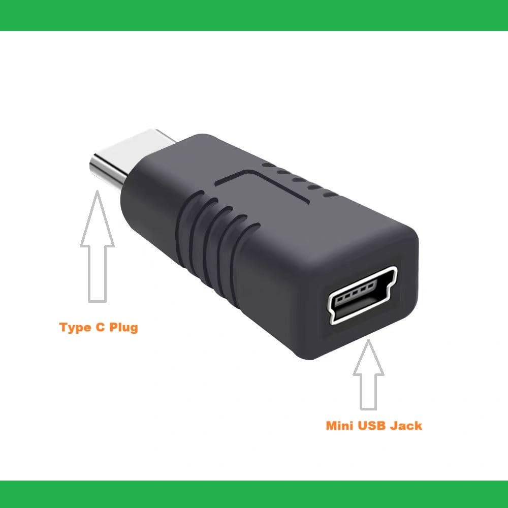 Earsinger USB Type C to Mini USB Adapter Type C Male to Mini USB Female Adapter Suitable for in Car Dashcam, Camera Laptop Digital MP3/4/5 Player GPS…