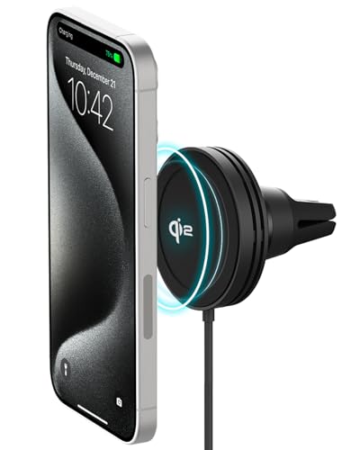iOttie Velox Qi2 Mini Wireless Charging Car Mount - MagSafe Compatible Air Vent Phone Mount with 15W Charging for Qi2-enabled Smartphones Including