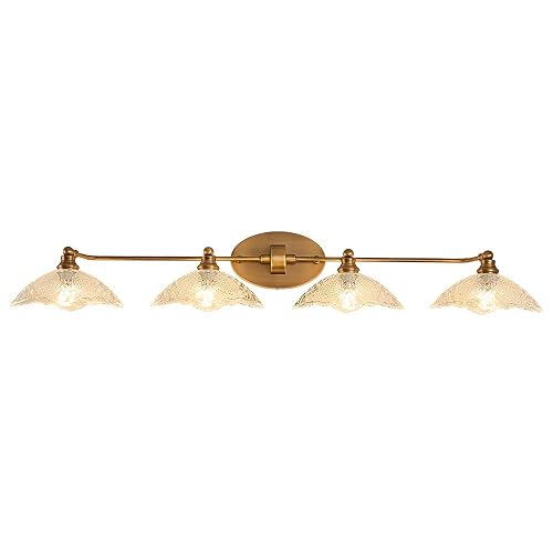 JSDKIUT Vintage Bathroom Mirror Light?Vanity Light?Vintage Bathroom Vanity Light Fixture 4-Light-A Brass