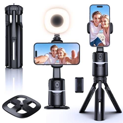 UBeesize Auto Face Tracking Tripod with Adjustable Desk Tripod, 360° Rotating vlogging kit for iPhone with Remote & Gesture Control, Rechargeable