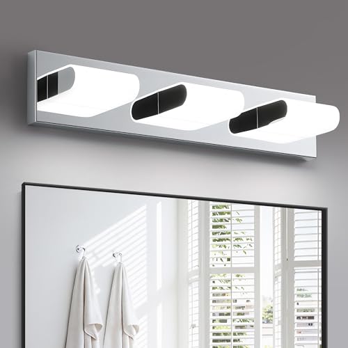 KDG LED Modern Bathroom Vanity Light Fixtures, 3 Lights Stainless Steels Silver 5000K Wall Lighting Over Mirror, Lights for Dressing Room, Bedroom