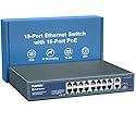 YuanLey 16 Port PoE Switch with 2 Gigabit Ethernet Uplink, 1 SFP Port, 250W PoE+ Port Support 802.3af/at, Unmanaged Network Switch with AI Watchdog