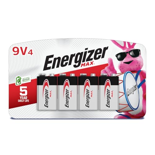 Energizer MAX 9V Batteries (4 Pack), 9 Volt Alkaline Batteries