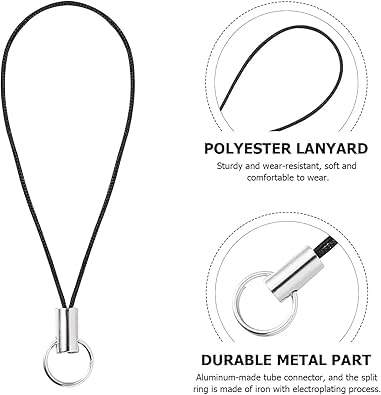 Yxinjy 10 Pcs Black Lanyard Cell Phone Charm Split Ring Strap, Clasp Lariat Cord Strap For Mobile Cell Phone/Mp3/Mp4/Usb Flash Drive/Keyrin Clever