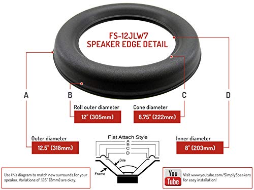 JL Audio 12 Inch 12W7 Foam Speaker Repair Kit, Super Wide Roll, 12W7, FSK-12JL-W7 (Pair)