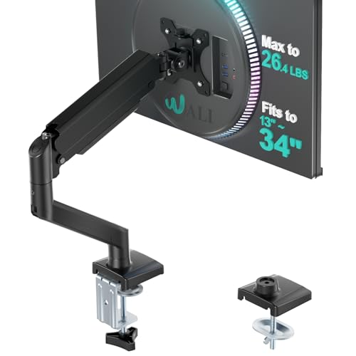 WALI Single Monitor Mount for 13-34 inch Screens, Adjustable Single Monitors Arm, Regular Screen up to 32 inch, 26.4lbs, Computer Monitor Stand